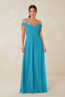 A-Line Off-the-Shoulder Chiffon Bridesmaid Dress in Blue Jay - KISS BRIDAL BRIDESMAID DRESSES