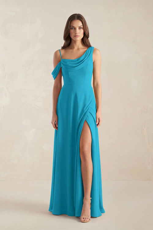 One-Shoulder Chiffon A-Line Bridesmaid Dress in Blue Jay - SHE IS ME BRIDESMAID DRESSES