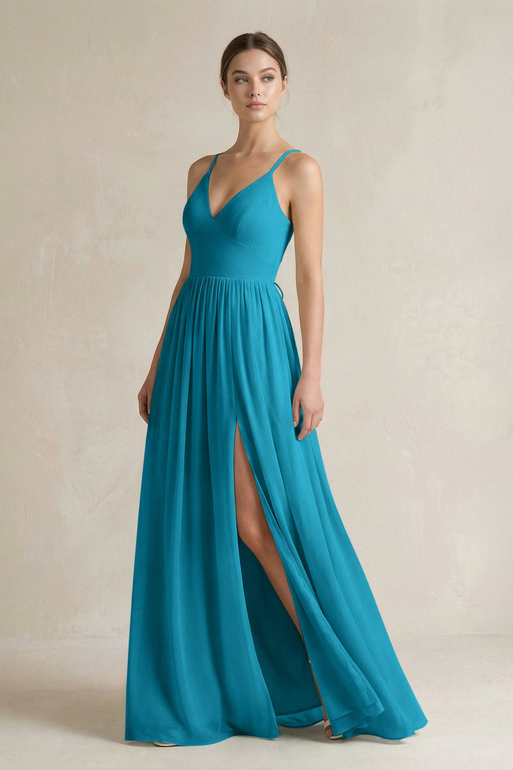 A-Line Spaghetti Strap Chiffon Bridesmaid Dress in Blue Jay - SHE IS ME BRIDESMAID DRESSES