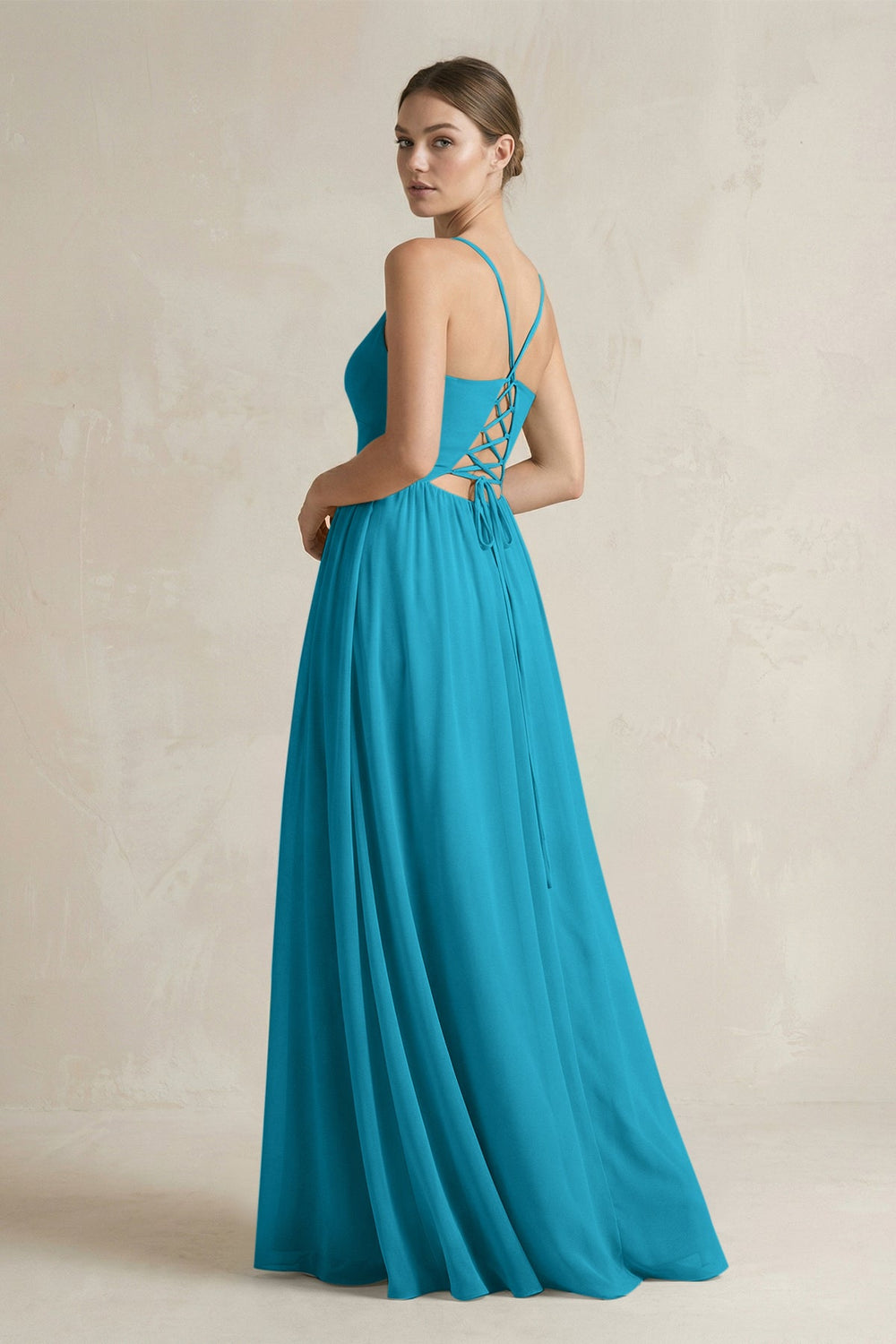 A-Line Spaghetti Strap Chiffon Bridesmaid Dress in Blue Jay - SHE IS ME BRIDESMAID DRESSES