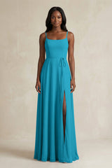 A-Line Spaghetti Straps Chiffon Bridesmaid Dress in Blue Jay - KISS BRIDAL BRIDESMAID DRESSES