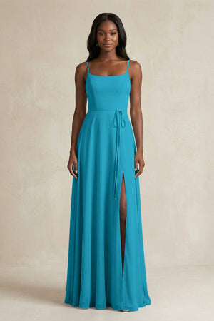 A-Line Spaghetti Straps Chiffon Bridesmaid Dress in Blue Jay - SHE IS ME BRIDESMAID DRESSES