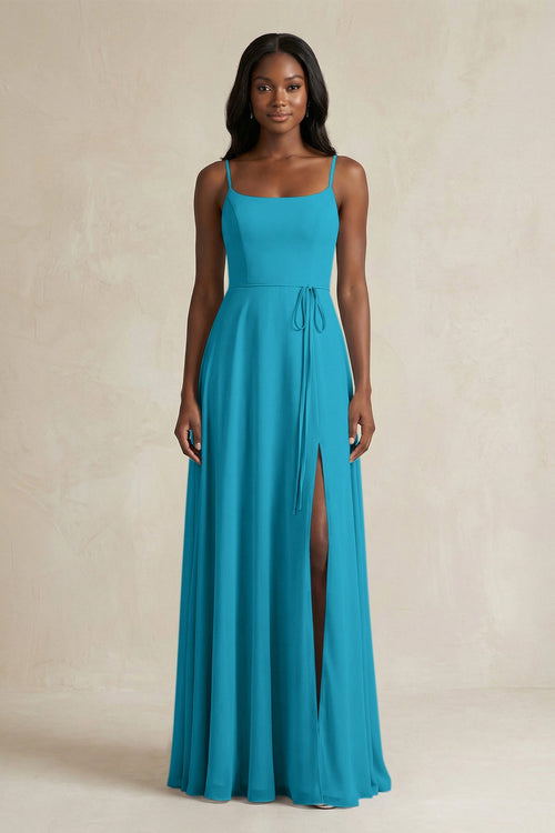 A-Line Spaghetti Straps Chiffon Bridesmaid Dress in Blue Jay - SHE IS ME BRIDESMAID DRESSES
