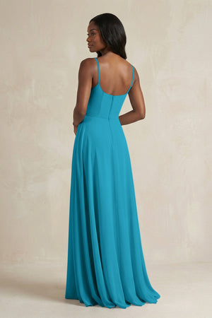 A-Line Spaghetti Straps Chiffon Bridesmaid Dress in Blue Jay - SHE IS ME BRIDESMAID DRESSES