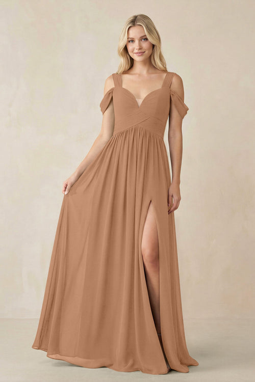 Chiffon A-Line Bridesmaid Dress with Slit  in Bronzer - SHE IS ME BRIDESMAID DRESSES
