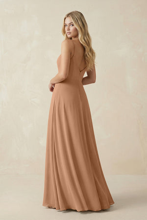 Cami Strap A-Line Chiffon Bridesmaid Dress with Slit in Bronzer - SHE IS ME BRIDESMAID DRESSES