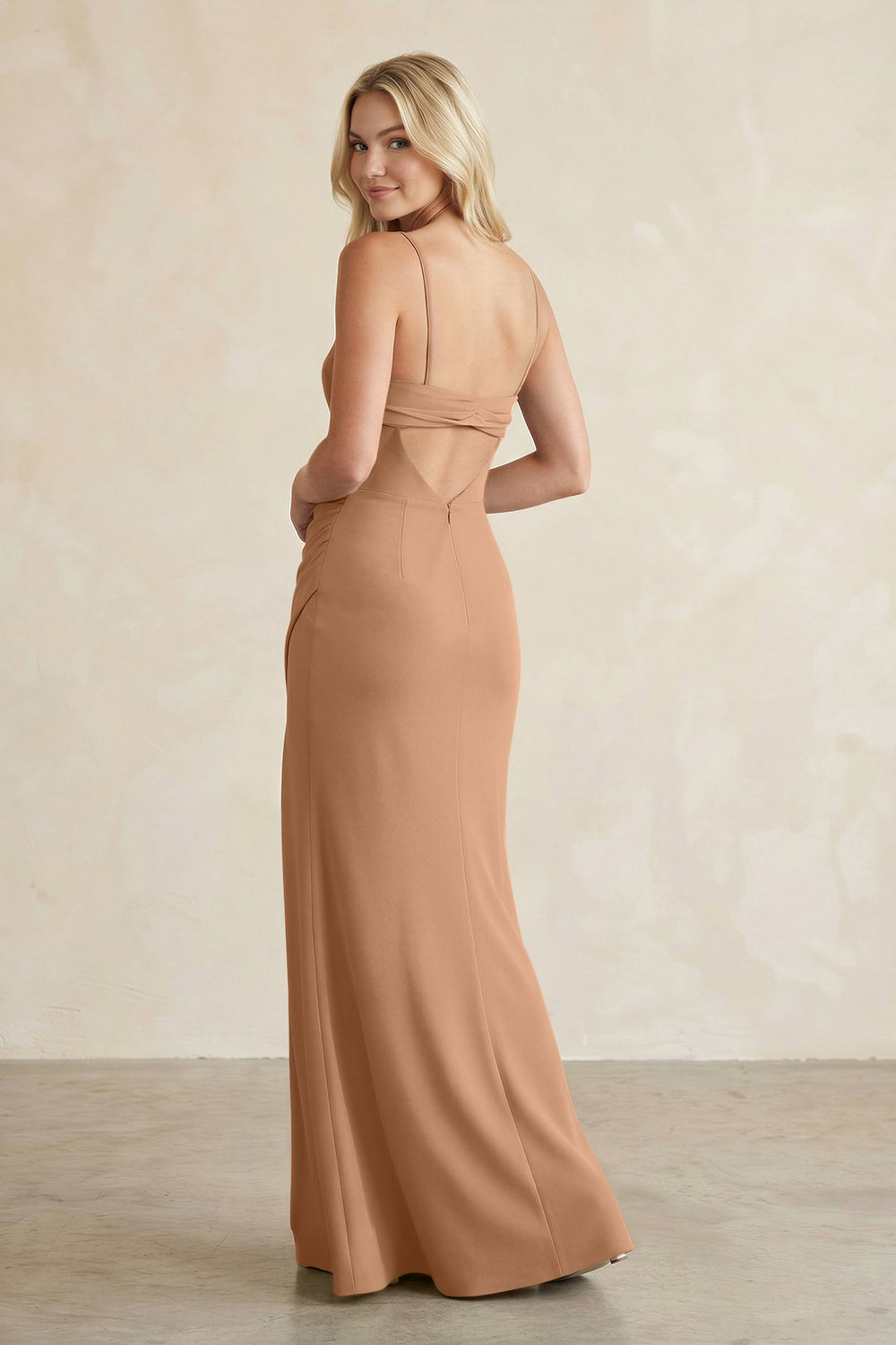 Cami Strap Chiffon Sheath Bridesmaid Dress with Slit in Bronzer - KISS BRIDAL BRIDESMAID DRESSES