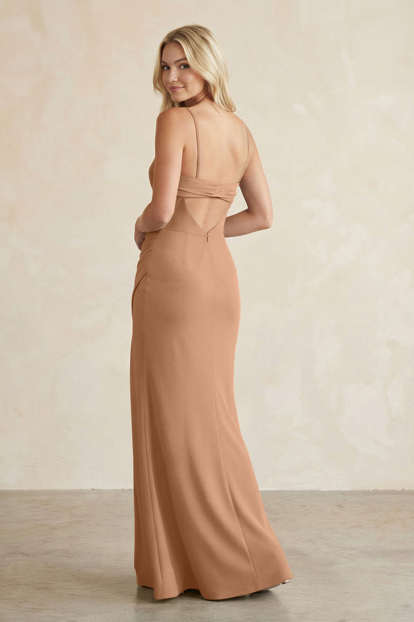 Cami Strap Chiffon Sheath Bridesmaid Dress with Slit in Bronzer - SHE IS ME BRIDESMAID DRESSES
