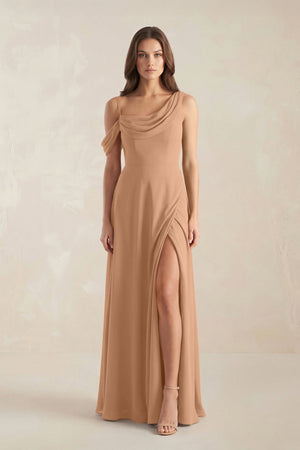 One-Shoulder Chiffon A-Line Bridesmaid Dress in Bronzer - SHE IS ME BRIDESMAID DRESSES