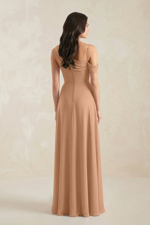 One-Shoulder Chiffon A-Line Bridesmaid Dress in Bronzer - SHE IS ME BRIDESMAID DRESSES