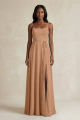 A-Line Spaghetti Straps Chiffon Bridesmaid Dress in Bronzer - KISS BRIDAL BRIDESMAID DRESSES