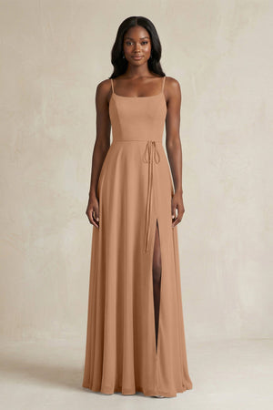A-Line Spaghetti Straps Chiffon Bridesmaid Dress in Bronzer - SHE IS ME BRIDESMAID DRESSES
