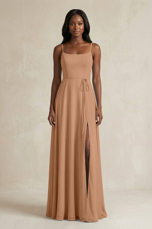A-Line Spaghetti Straps Chiffon Bridesmaid Dress in Bronzer - SHE IS ME BRIDESMAID DRESSES