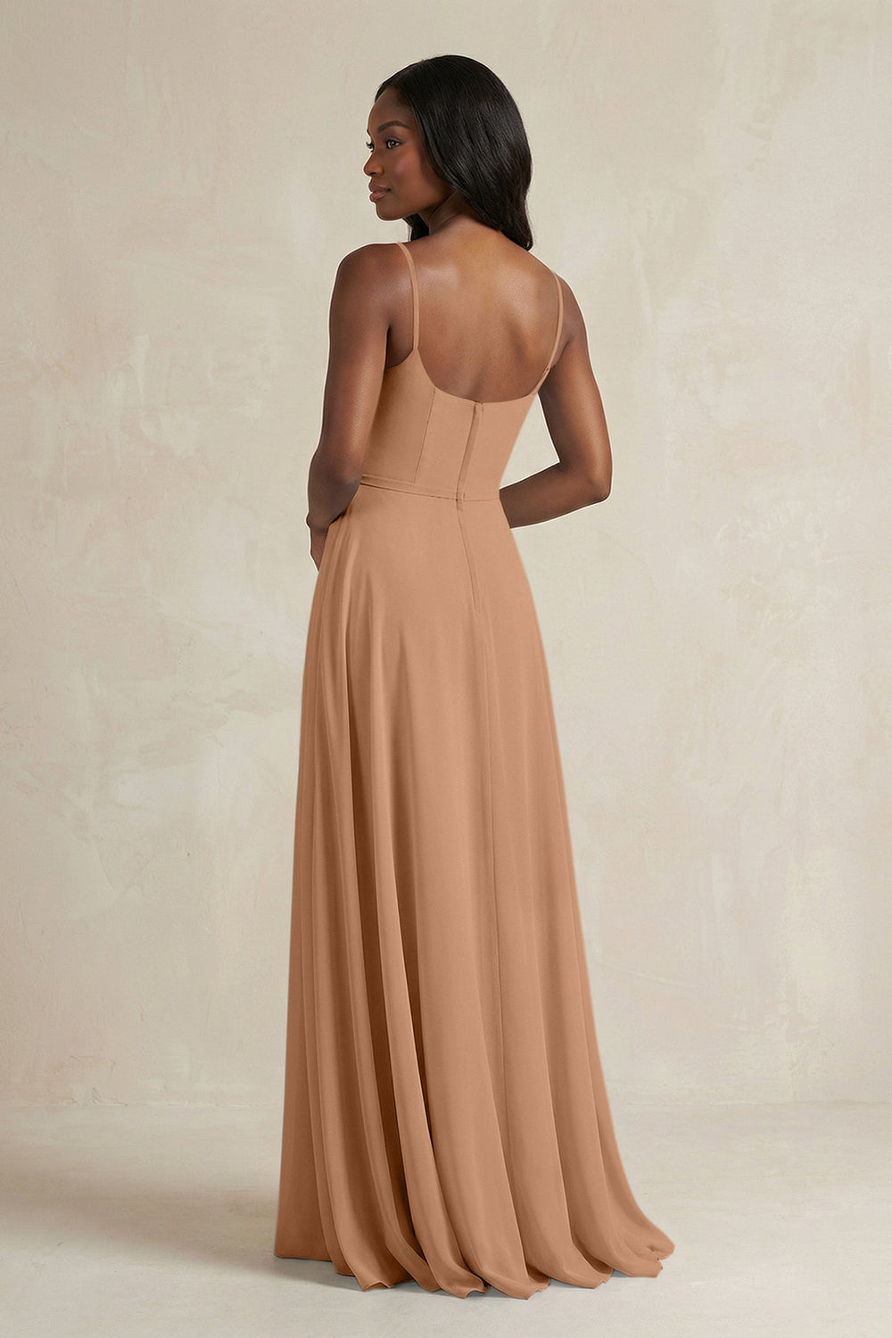 A-Line Spaghetti Straps Chiffon Bridesmaid Dress in Bronzer - KISS BRIDAL BRIDESMAID DRESSES