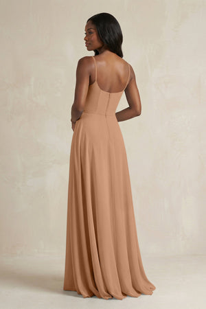 A-Line Spaghetti Straps Chiffon Bridesmaid Dress in Bronzer - SHE IS ME BRIDESMAID DRESSES
