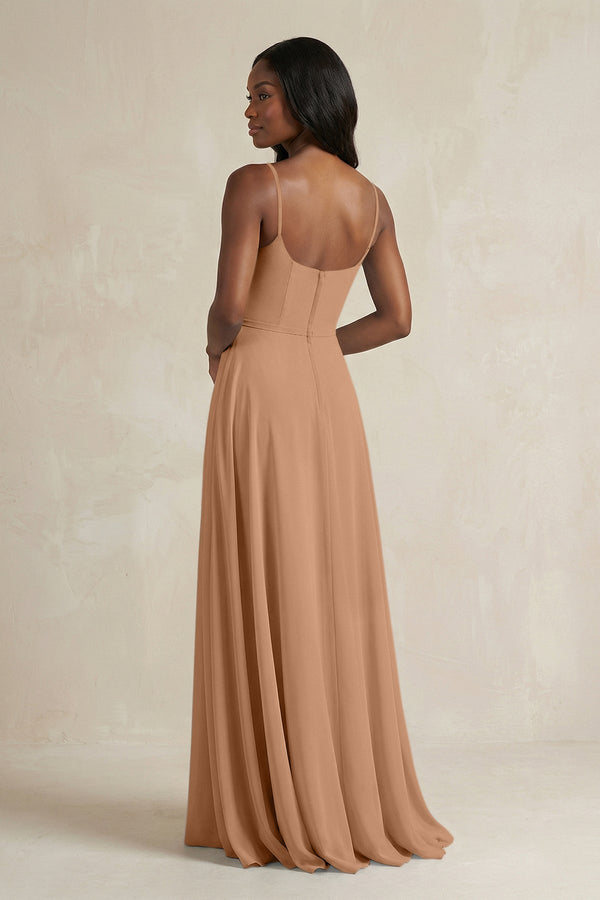 A-Line Spaghetti Straps Chiffon Bridesmaid Dress in Bronzer - SHE IS ME BRIDESMAID DRESSES