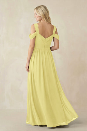 Chiffon A-Line Bridesmaid Dress with Slit  in Buttercup - SHE IS ME BRIDESMAID DRESSES