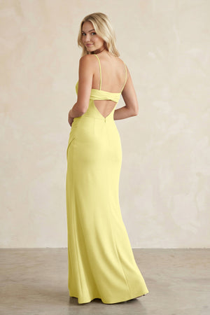 Cami Strap Chiffon Sheath Bridesmaid Dress with Slit in Buttercup - SHE IS ME BRIDESMAID DRESSES
