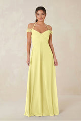 A-Line Off-the-Shoulder Chiffon Bridesmaid Dress in Buttercup - KISS BRIDAL BRIDESMAID DRESSES
