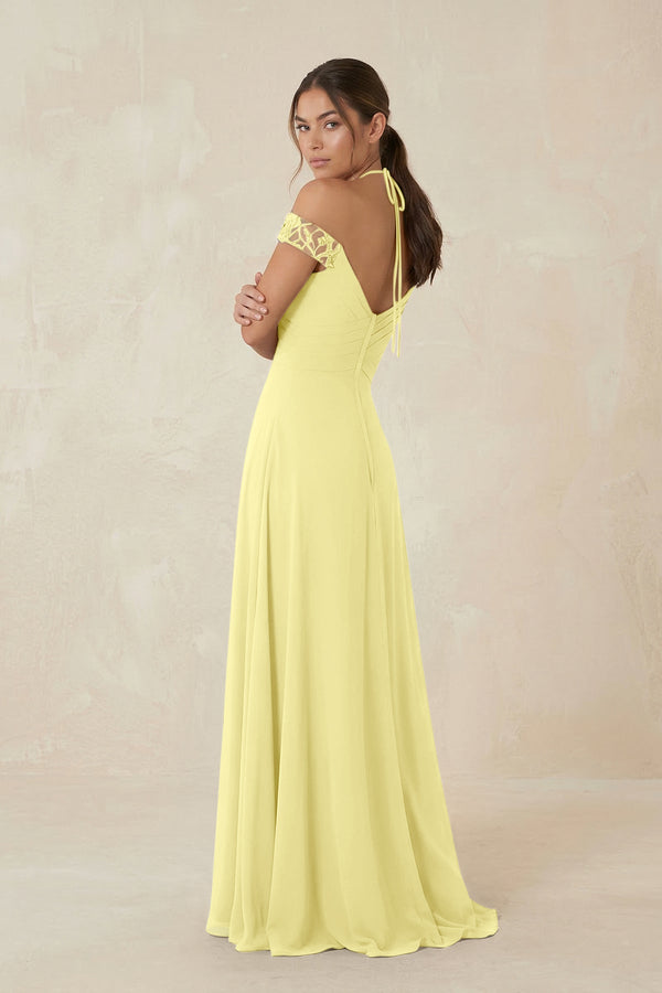 A-Line Off-the-Shoulder Chiffon Bridesmaid Dress in Buttercup - KISS BRIDAL BRIDESMAID DRESSES