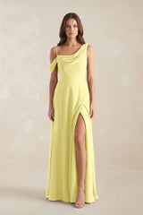 One-Shoulder Chiffon A-Line Bridesmaid Dress in Buttercup - KISS BRIDAL BRIDESMAID DRESSES