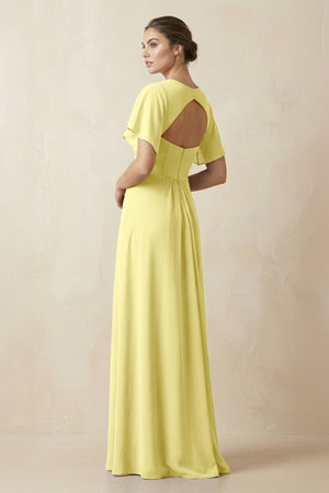 Short Sleeve V-Neck Chiffon A-Line Bridesmaid Dress in Buttercup - SHE IS ME BRIDESMAID DRESSES
