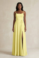 A-Line Spaghetti Straps Chiffon Bridesmaid Dress in Buttercup - SHE IS ME BRIDESMAID DRESSES