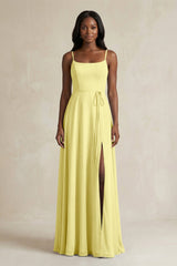 A-Line Spaghetti Straps Chiffon Bridesmaid Dress in Buttercup - KISS BRIDAL BRIDESMAID DRESSES