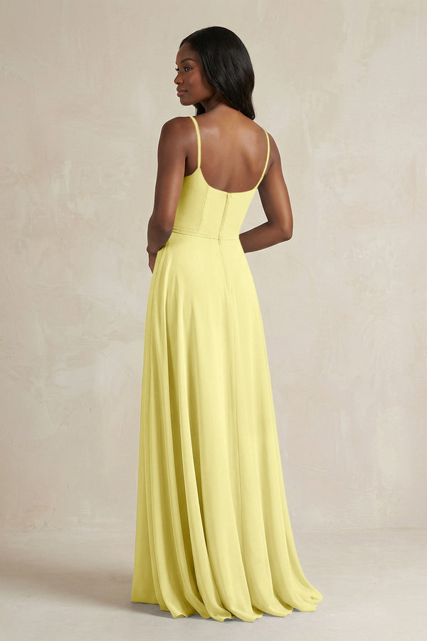 A-Line Spaghetti Straps Chiffon Bridesmaid Dress in Buttercup - SHE IS ME BRIDESMAID DRESSES