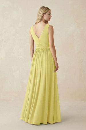 V-Neck Chiffon Pleated A-Line Bridesmaid Dress in Buttercup - SHE IS ME BRIDESMAID DRESSES