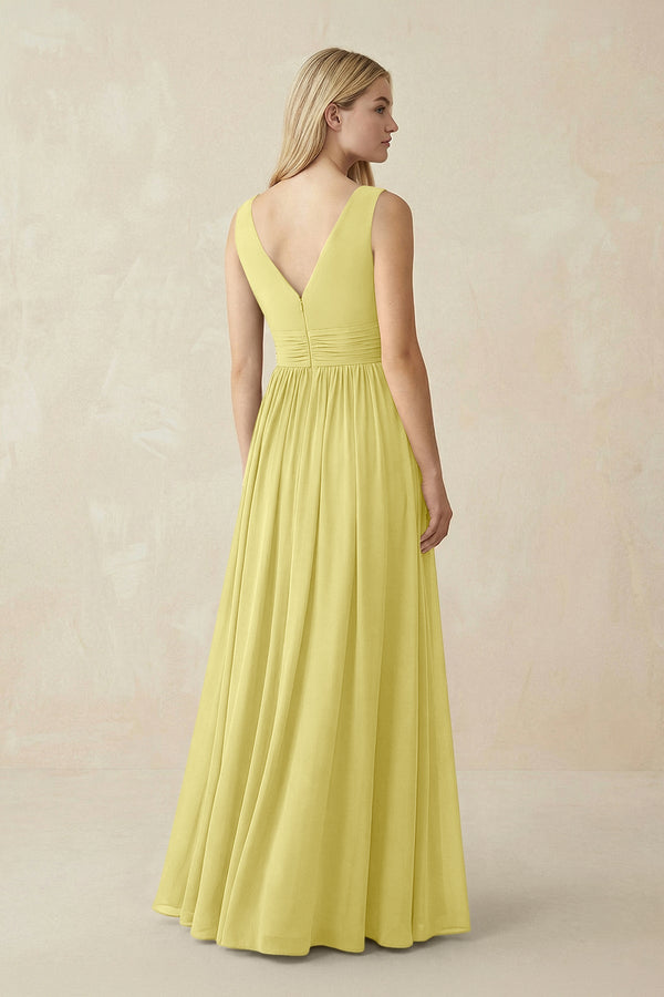 V-Neck Chiffon Pleated A-Line Bridesmaid Dress in Buttercup - SHE IS ME BRIDESMAID DRESSES
