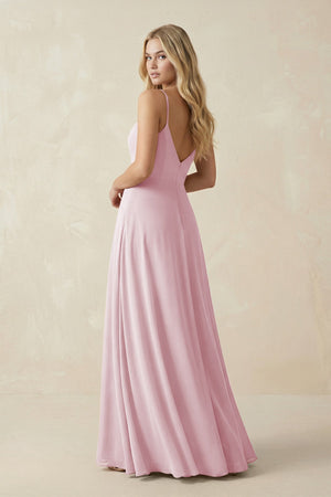 Cami Strap A-Line Chiffon Bridesmaid Dress with Slit in Candy Pink - SHE IS ME BRIDESMAID DRESSES