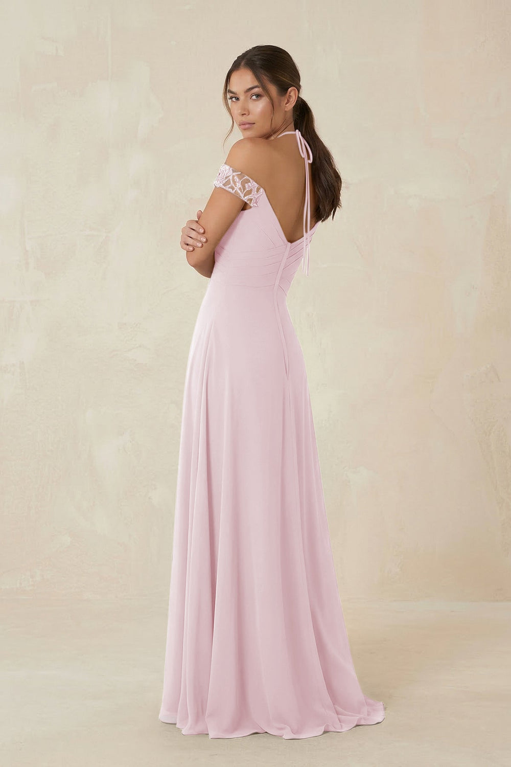 A-Line Off-the-Shoulder Chiffon Bridesmaid Dress in Candy Pink - KISS BRIDAL BRIDESMAID DRESSES