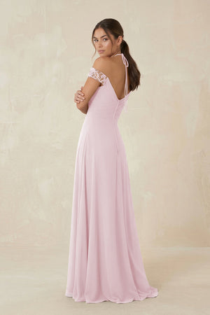 A-Line Off-the-Shoulder Chiffon Bridesmaid Dress in Candy Pink - KISS BRIDAL BRIDESMAID DRESSES