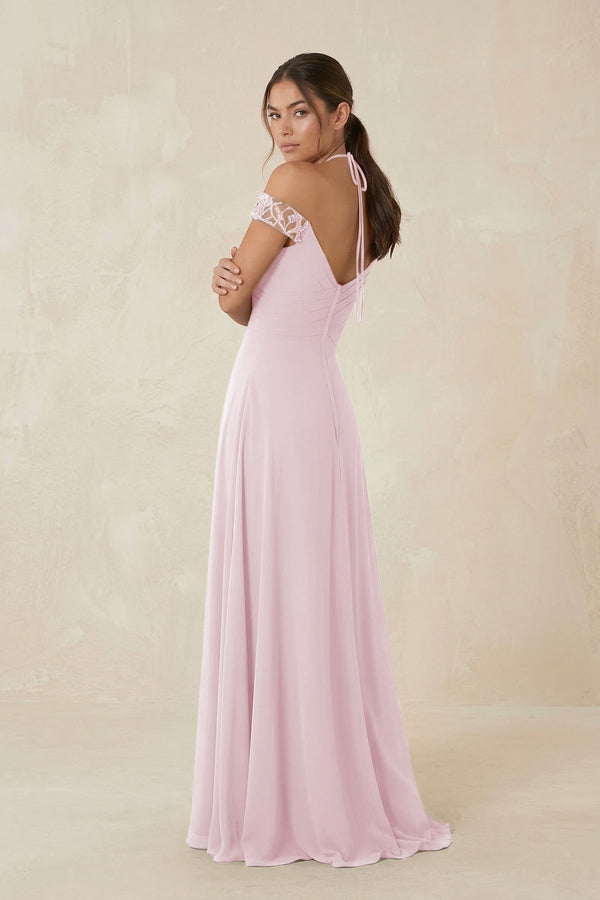 A-Line Off-the-Shoulder Chiffon Bridesmaid Dress in Candy Pink - KISS BRIDAL BRIDESMAID DRESSES
