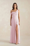 One-Shoulder Chiffon A-Line Bridesmaid Dress in Candy Pink - SHE IS ME BRIDESMAID DRESSES