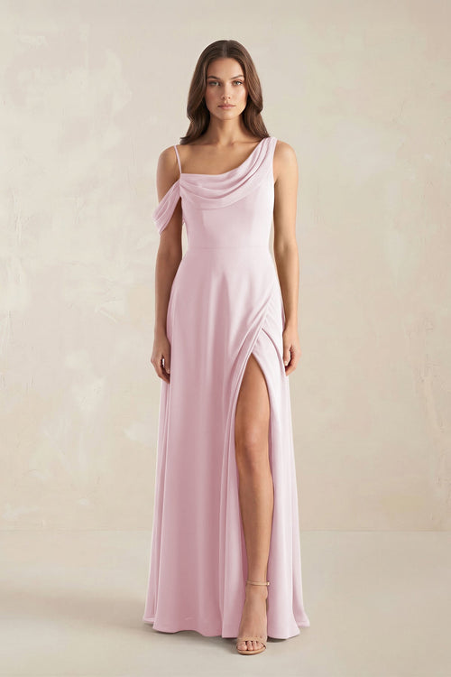 One-Shoulder Chiffon A-Line Bridesmaid Dress in Candy Pink - SHE IS ME BRIDESMAID DRESSES