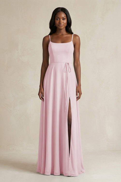 A-Line Spaghetti Straps Chiffon Bridesmaid Dress in Candy Pink - SHE IS ME BRIDESMAID DRESSES