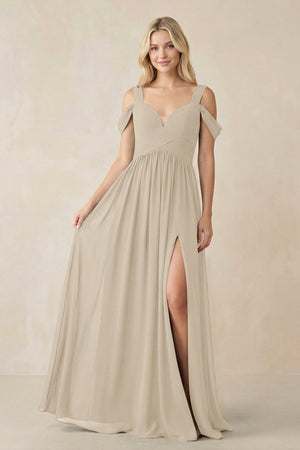 Chiffon A-Line Bridesmaid Dress with Slit  in Champagne - SHE IS ME BRIDESMAID DRESSES