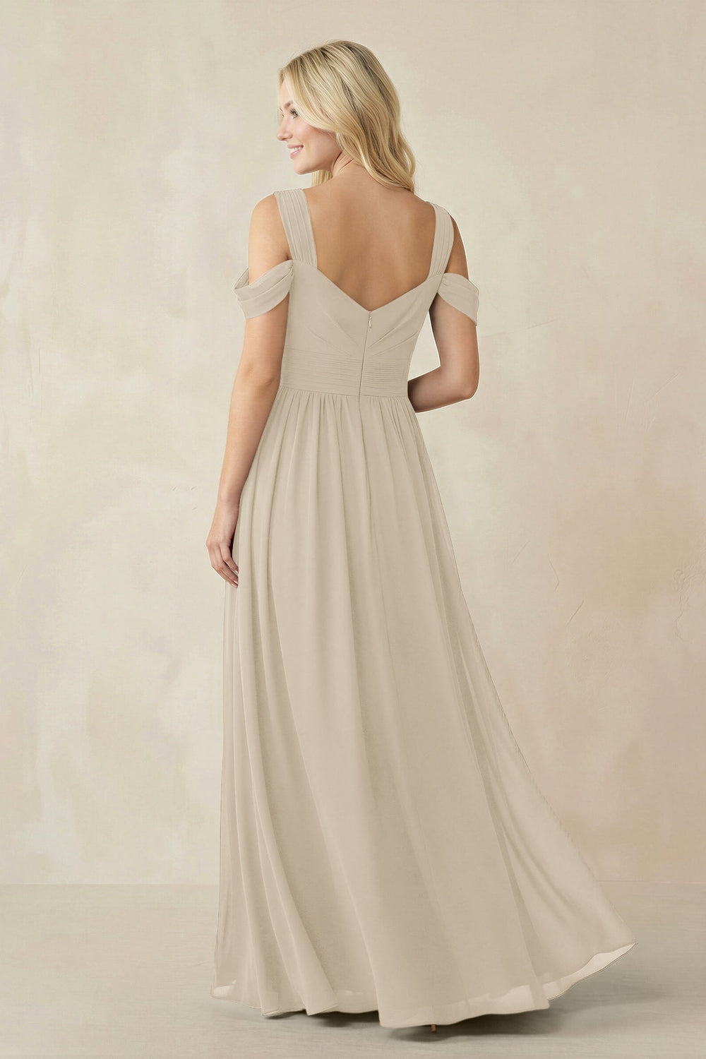 Chiffon A-Line Bridesmaid Dress with Slit  in Champagne - KISS BRIDAL BRIDESMAID DRESSES