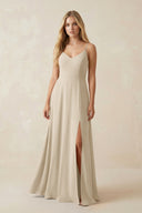 Cami Strap A-Line Chiffon Bridesmaid Dress with Slit in Champagne - SHE IS ME BRIDESMAID DRESSES