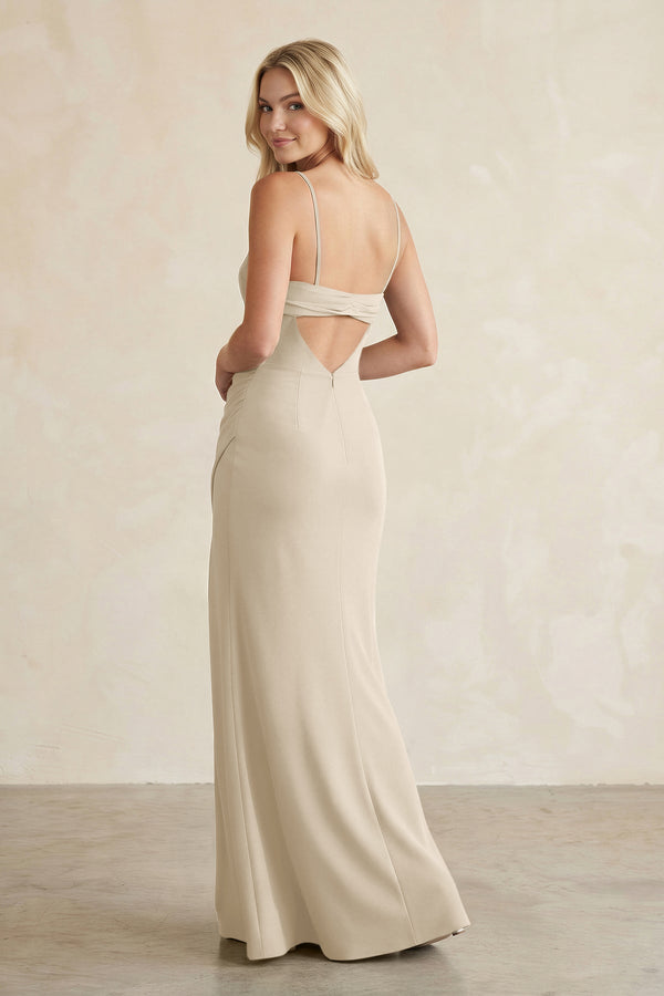 Cami Strap Chiffon Sheath Bridesmaid Dress with Slit in Champagne - SHE IS ME BRIDESMAID DRESSES