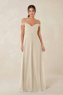 A-Line Off-the-Shoulder Chiffon Bridesmaid Dress in Champagne - KISS BRIDAL BRIDESMAID DRESSES