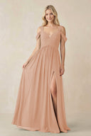 Chiffon A-Line Bridesmaid Dress with Slit  in Champagne Rose - SHE IS ME BRIDESMAID DRESSES