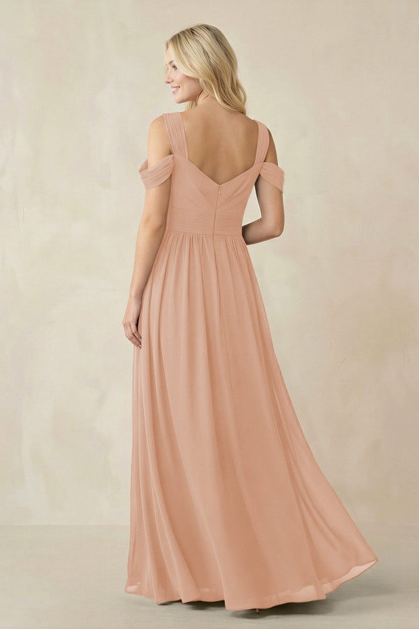 Chiffon A-Line Bridesmaid Dress with Slit  in Champagne Rose - SHE IS ME BRIDESMAID DRESSES
