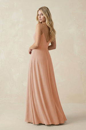 Cami Strap A-Line Chiffon Bridesmaid Dress with Slit in Champagne Rose - SHE IS ME BRIDESMAID DRESSES