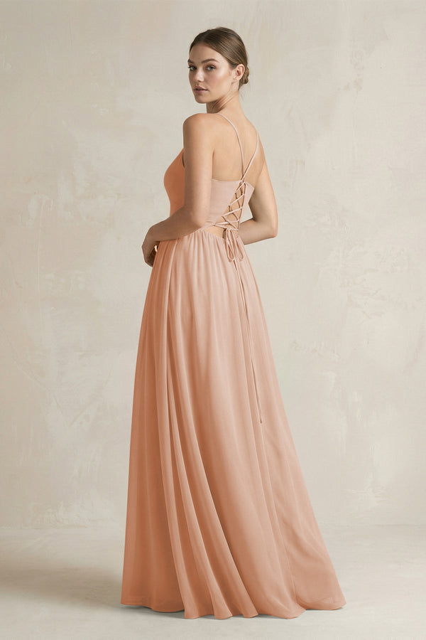 A-Line Spaghetti Strap Chiffon Bridesmaid Dress in Champagne Rose - SHE IS ME BRIDESMAID DRESSES