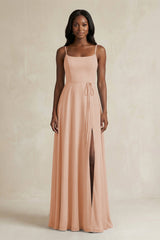 A-Line Spaghetti Straps Chiffon Bridesmaid Dress in Champagne Rose - KISS BRIDAL BRIDESMAID DRESSES