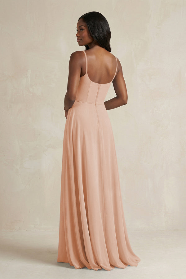 A-Line Spaghetti Straps Chiffon Bridesmaid Dress in Champagne Rose - KISS BRIDAL BRIDESMAID DRESSES