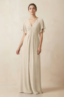 Short Sleeve V-Neck Chiffon A-Line Bridesmaid Dress in Champagne - SHE IS ME BRIDESMAID DRESSES